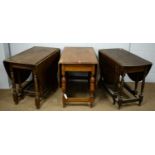 Three 20th Century oak drop leaf tables.