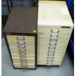 Two sets of metal filing drawers