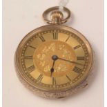 A late Victorian yellow-metal cased and open-face fob watch