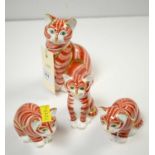 Collection of four Royal Crown Derby tabby cat paperweights.