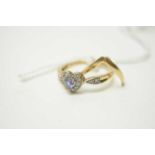 A spinel love-heart ring and a 9ct gold wishbone ring