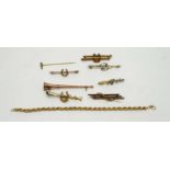 Antique gold and yellow-metal bar brooches and a rope-twist bracelet