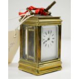 19th C French brass-cased miniature carriage clock.