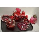 Collection of Victorian cranberry glassware.