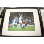 A selection of framed football memorabilia relating to Newcastle United F.C.