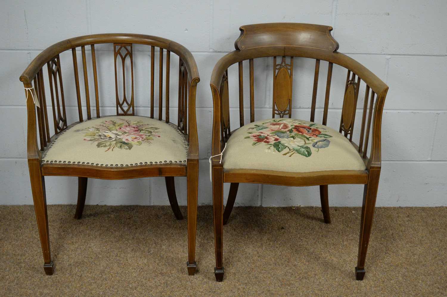 Two Edwardian occasional chairs.