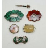 Victorian and later hardstone and white-metal brooches