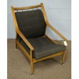 20th C post-war design teak open armchair.