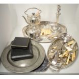 Selection of silver-plated ware; and a pewter charger.