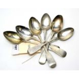 A matched set of six Victorian silver and other teaspoons