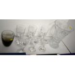 Six Baccarat wine glasses; and other glass items.