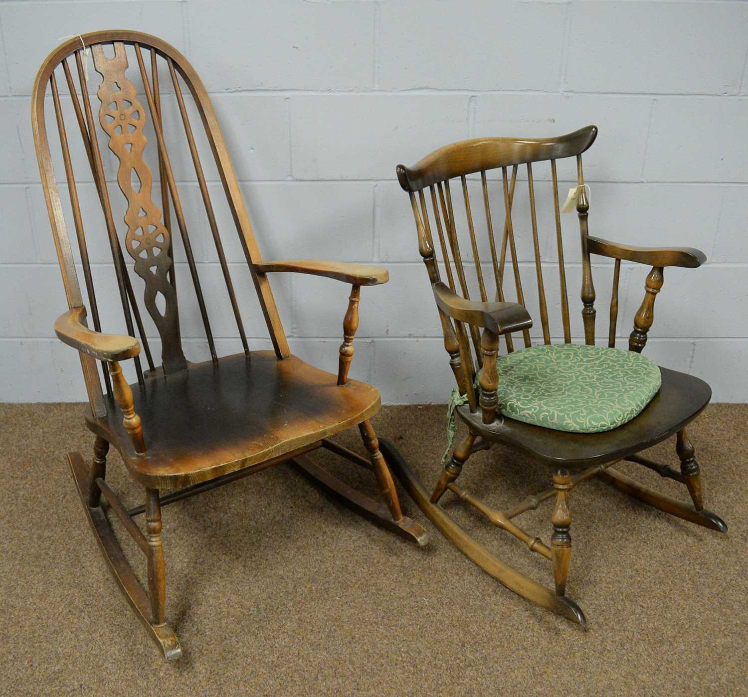 Two 20th Century Windsor-style rocking chairs.