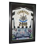 A Newcastle United "Champions 2010" signed football shirt.