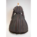 A late 1840s raw shot-silk day dress