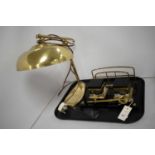 Mid-20th Century brass desk lamp, and other items.