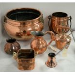 Selection of Victorian and later copperware.