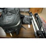 Manfrotto 055X tripod; Pentax digital camera; and other items.