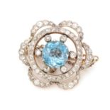An Edwardian aquamarine and diamond brooch,