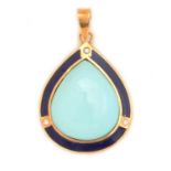 A turquoise, enamel and diamond pendant,