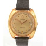 Omega Electronic F300hz Chronometer: a gilt steel cased wristwatch,
