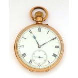 An early 20th Century Swiss 18ct yellow gold cased open faced pocket watch,