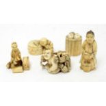 Two ivory netsukes and three small carvings