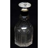 19th Century cut glass decanter with later silver collar