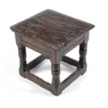 An oak joint stool, probably 17th Century