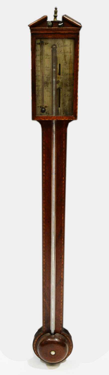 Cortil, Burton: a 19th Century mahogany and herring bone banded stick barometer