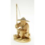 Japanese carved ivory okimono fisherman