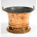 Late 19th C copper two-handled coal bucket.