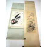 Chinese scroll painting Rooster, another Lotus and insects