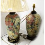 Pair of ceramic table lamps, one with shade.