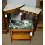 A marble-topped corner table