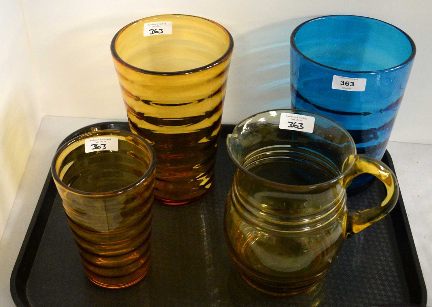 A selection of Whitefriars glass ware.