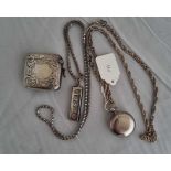 Silver sovereign case, ingot pendant and vesta case