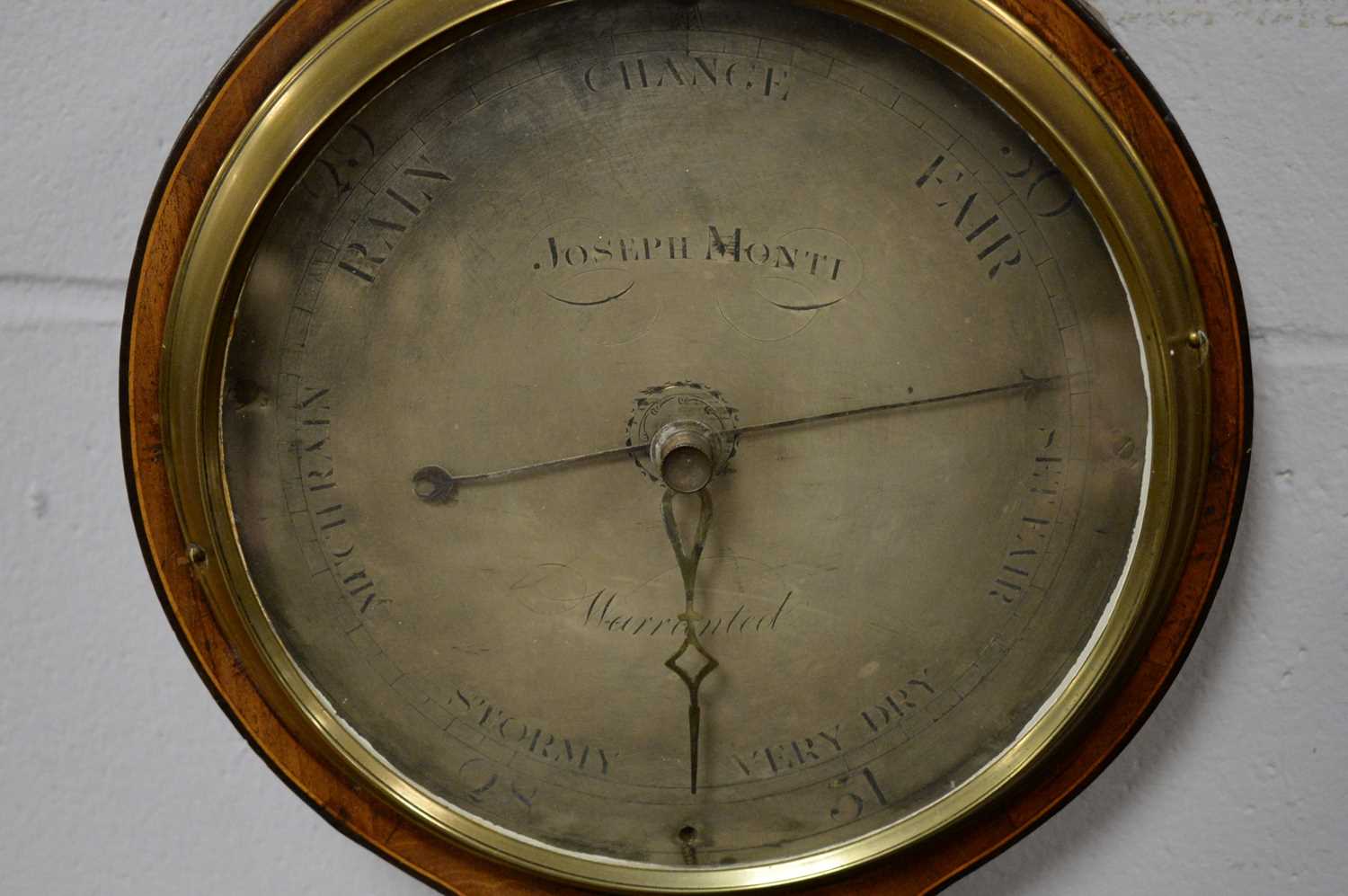Joseph Monti: mid 19th C inlaid wheel barometer. - Image 2 of 2