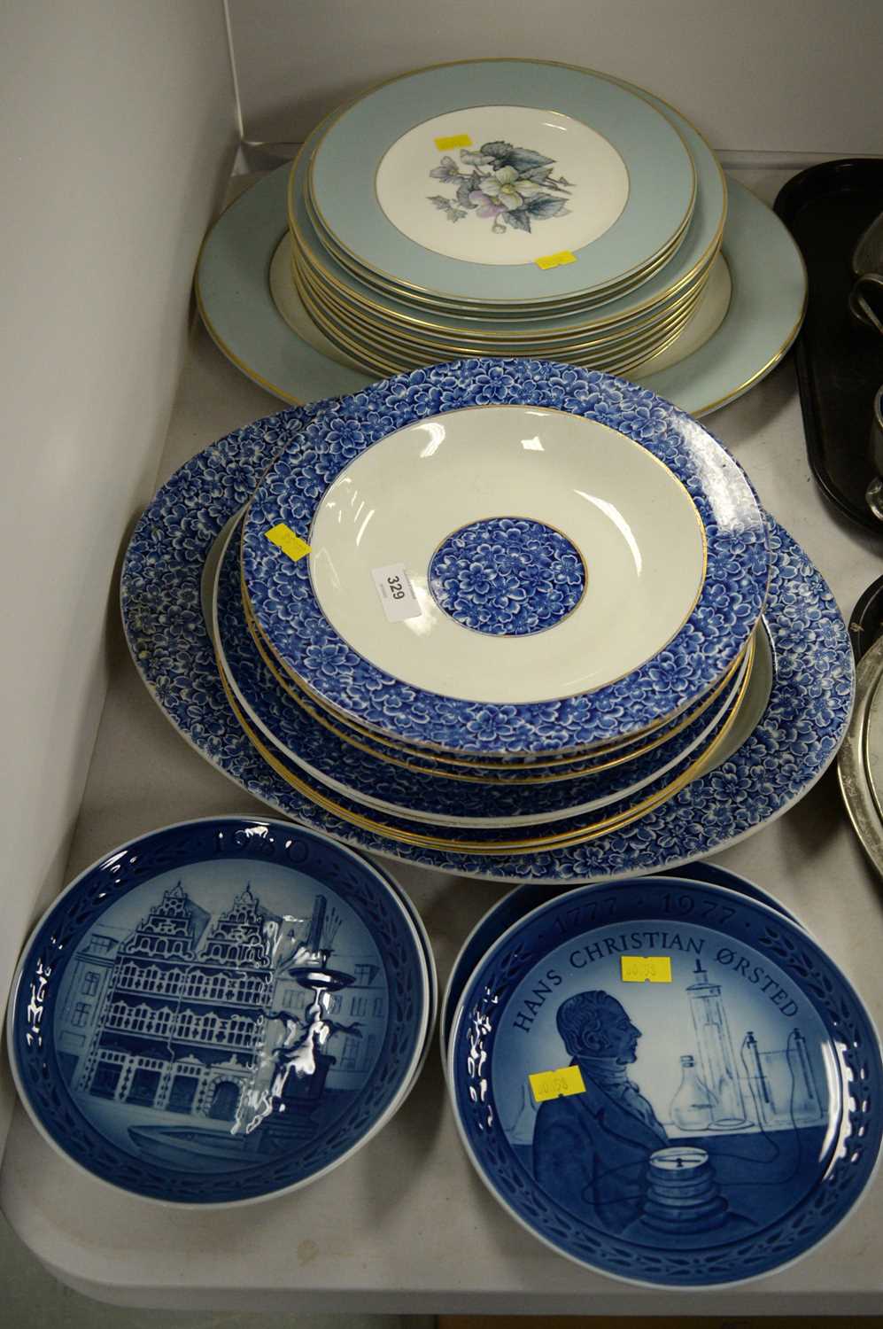 Selection of part dinner services and Christmas plates, various.