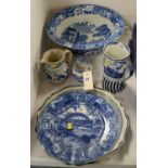A selection of blue and white ceramics.