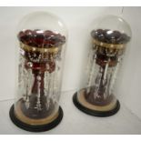 Pair of Victorian cranberry glass lustres.