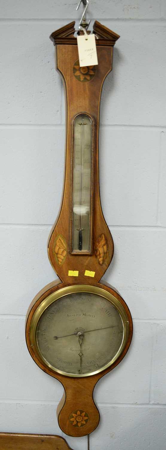 Joseph Monti: mid 19th C inlaid wheel barometer.