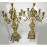 Pair of Victorian brass six-branch candelabra.