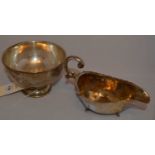 Silver sugar bowl and sauce boat.