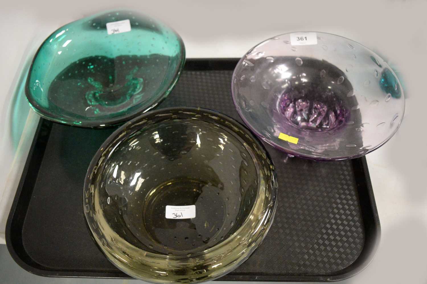 A selection of three Whitefriars 'Bubble' glass bowls.