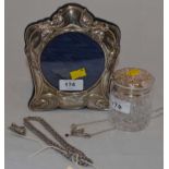 Silver photograph frame, and dressing table pot and other items