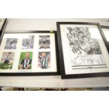 A selection of framed football memorabilia relating to Newcastle United F.C.