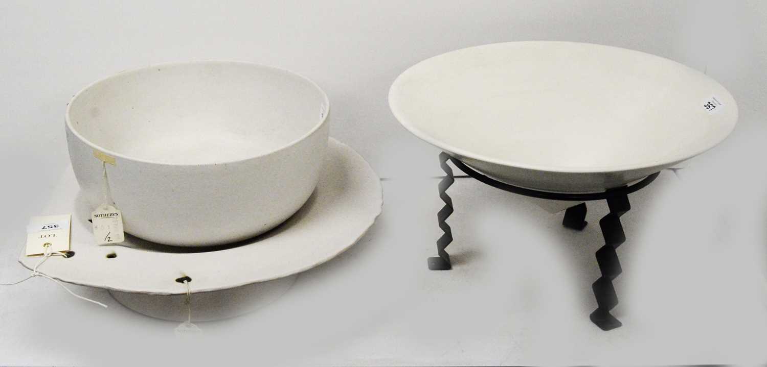 A contemporary studio pottery bowl and stand, and another.