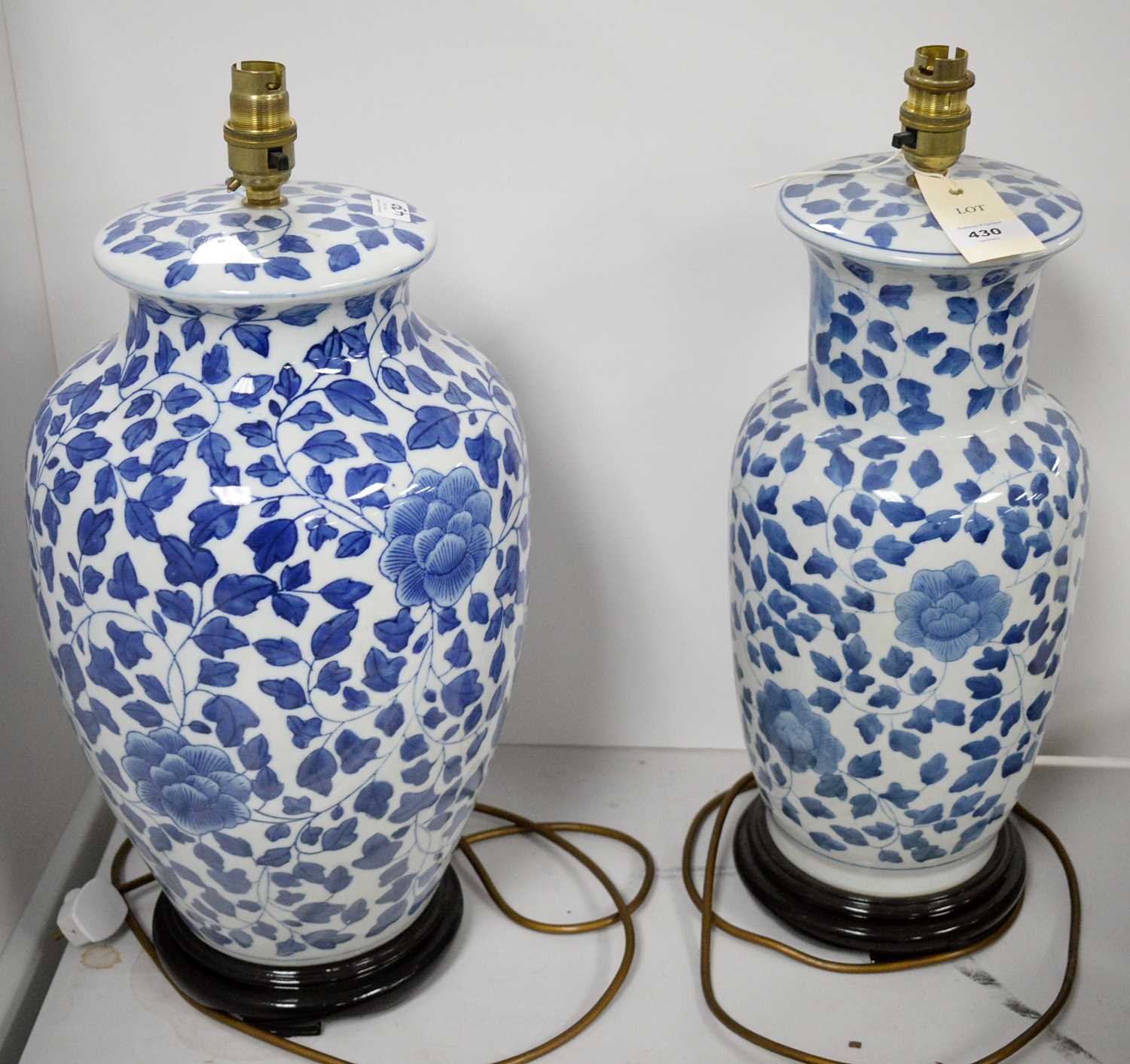 Two Chinese blue and white ceramic table lamps