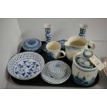 A selection of 20th Century blue and white ceramics.