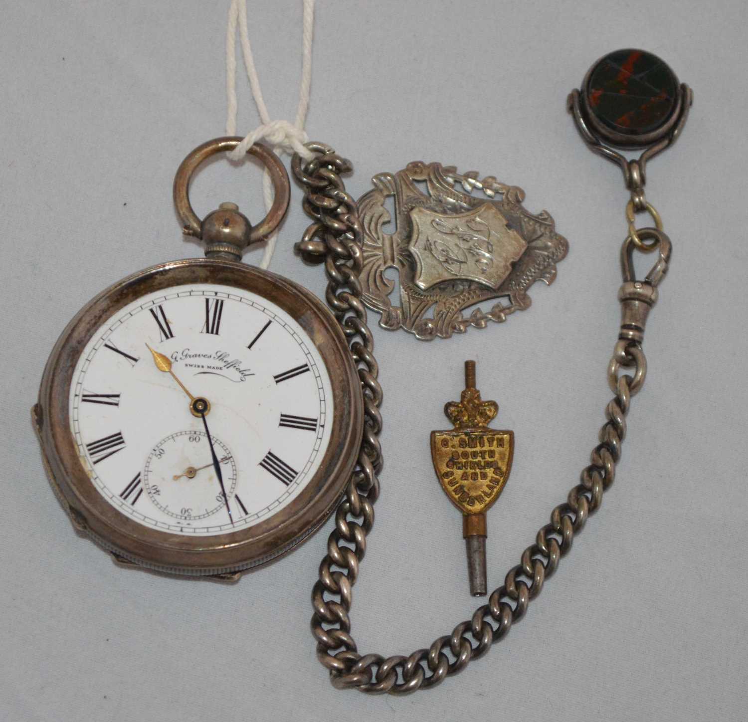 A silver cased open faced pocket watch,